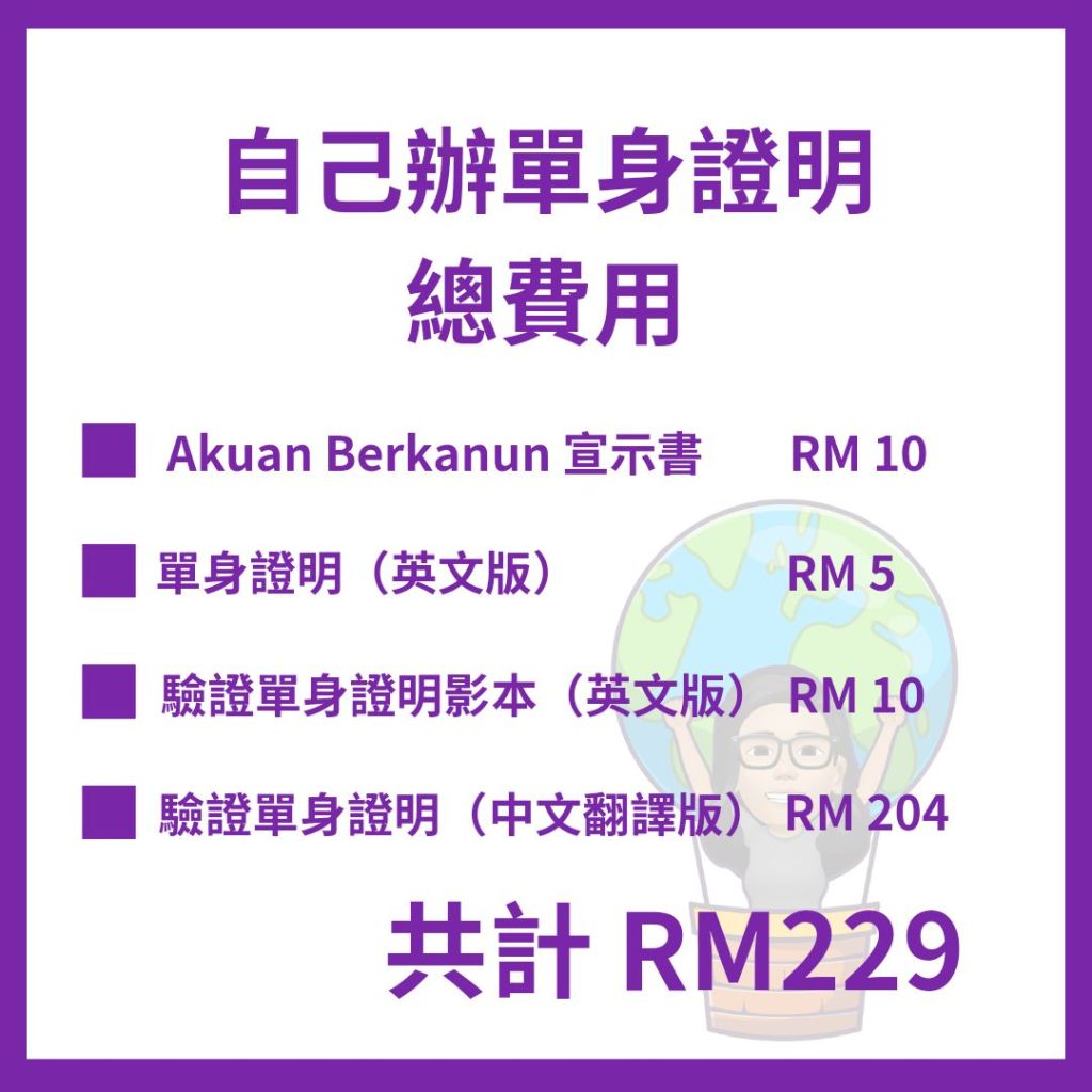 馬來西亞單身證明總花費